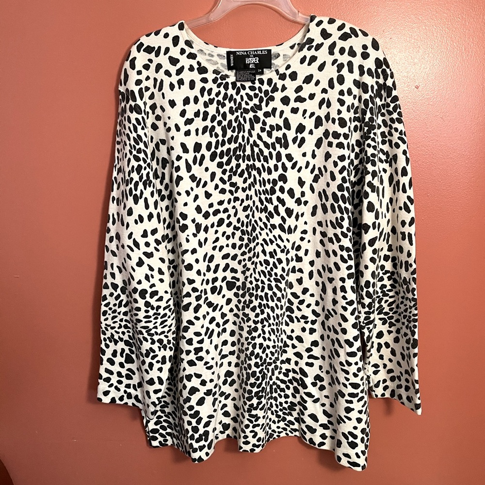NINA CHARLES FOR CASPER Leopard Print Blouse, 2X